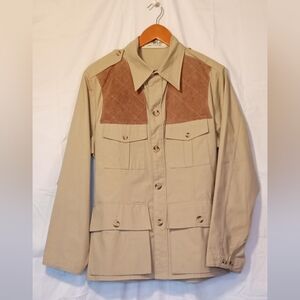 Black Sheep men's 44 beige tan leather vintage shooting hunting safari jacket L